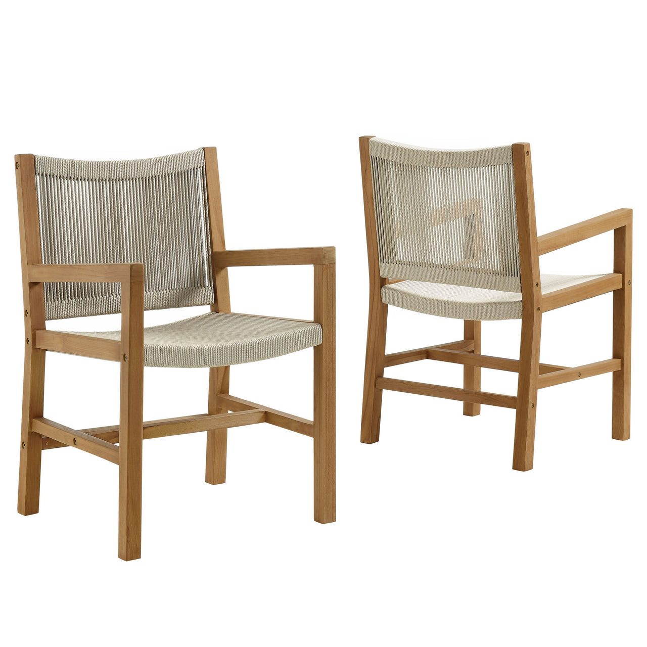 Alvierra Alfresco Teak and Rope Dining Armchairs Set of 2, Natural Wood