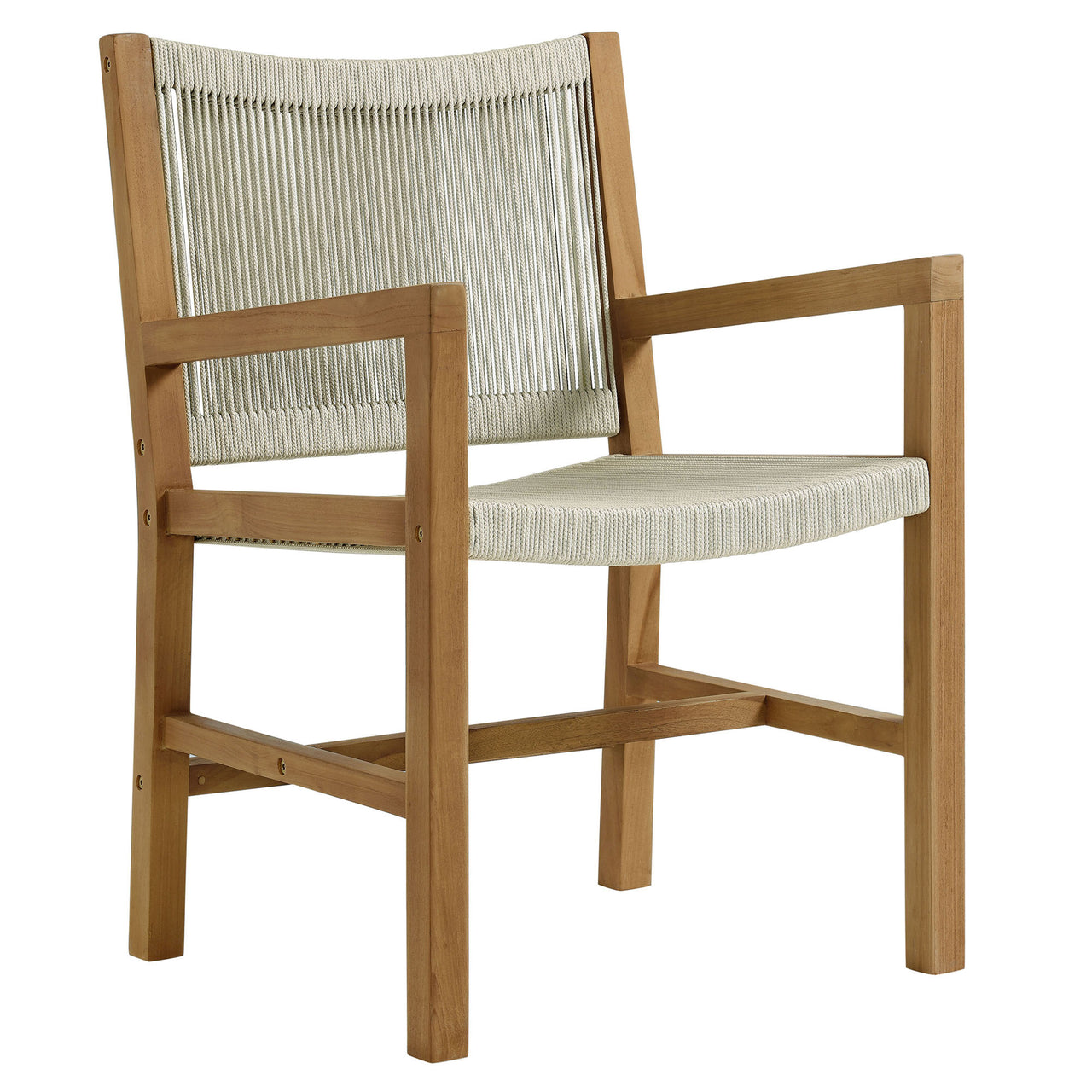 Alvierra 3-Piece Alfresco Teak and Rope Armchairs with Folding Side Table, Natural Wood