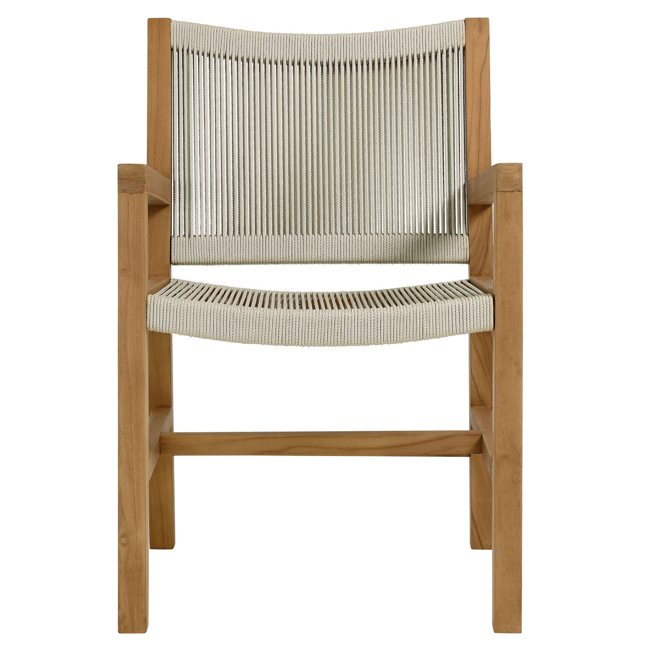 Alvierra 3-Piece Alfresco Teak and Rope Armchairs with Folding Side Table, Natural Wood