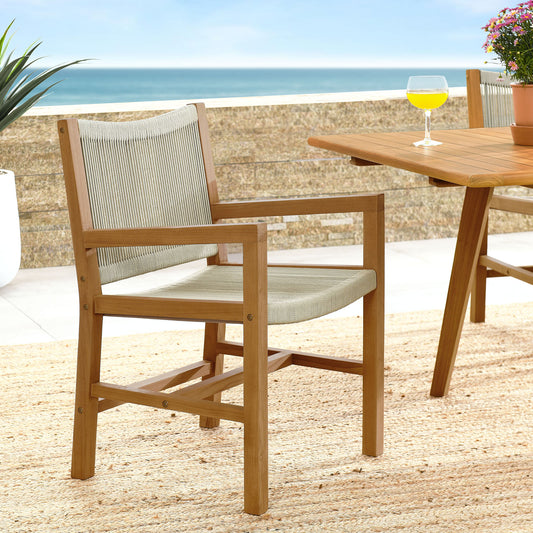 Alvierra Alfresco Teak and Rope Dining Armchairs Set of 2, Natural Wood
