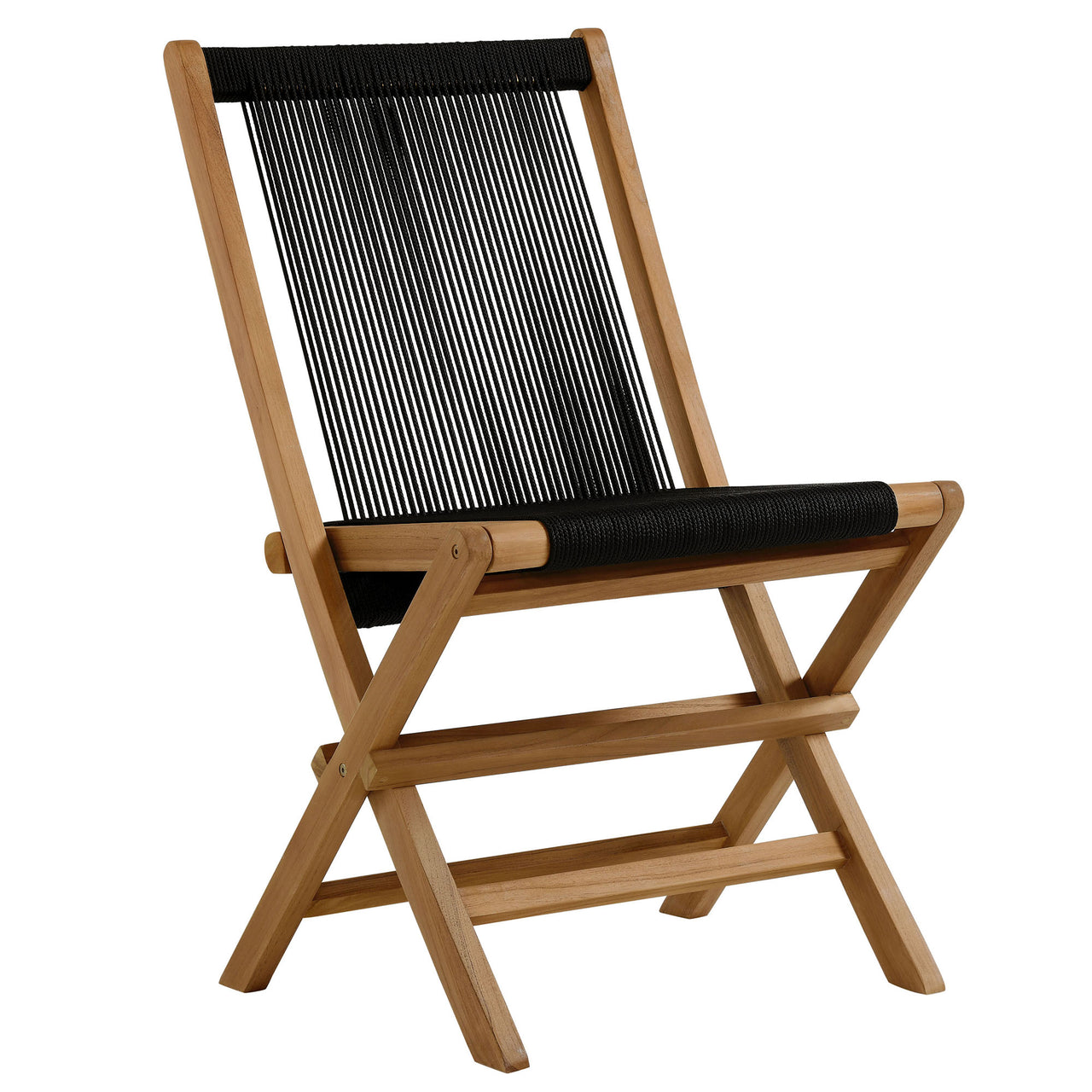 Alvierra 2-Piece Alfresco Teak and Rope Folding Accent Lounge Chair and Ottoman Set, Natural Wood & Black