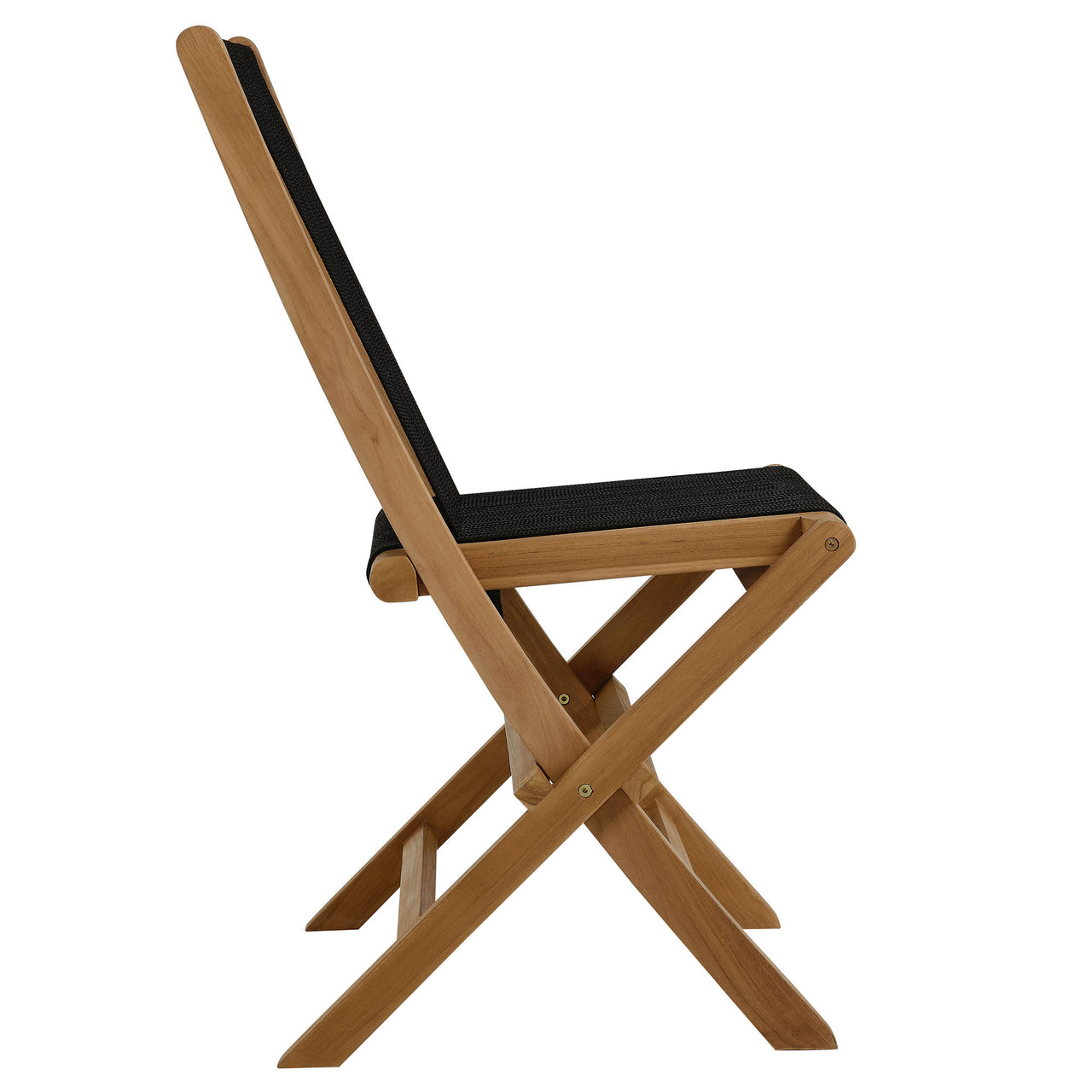 Alvierra 2-Piece Alfresco Teak and Rope Folding Accent Lounge Chair and Ottoman Set, Natural Wood & Black