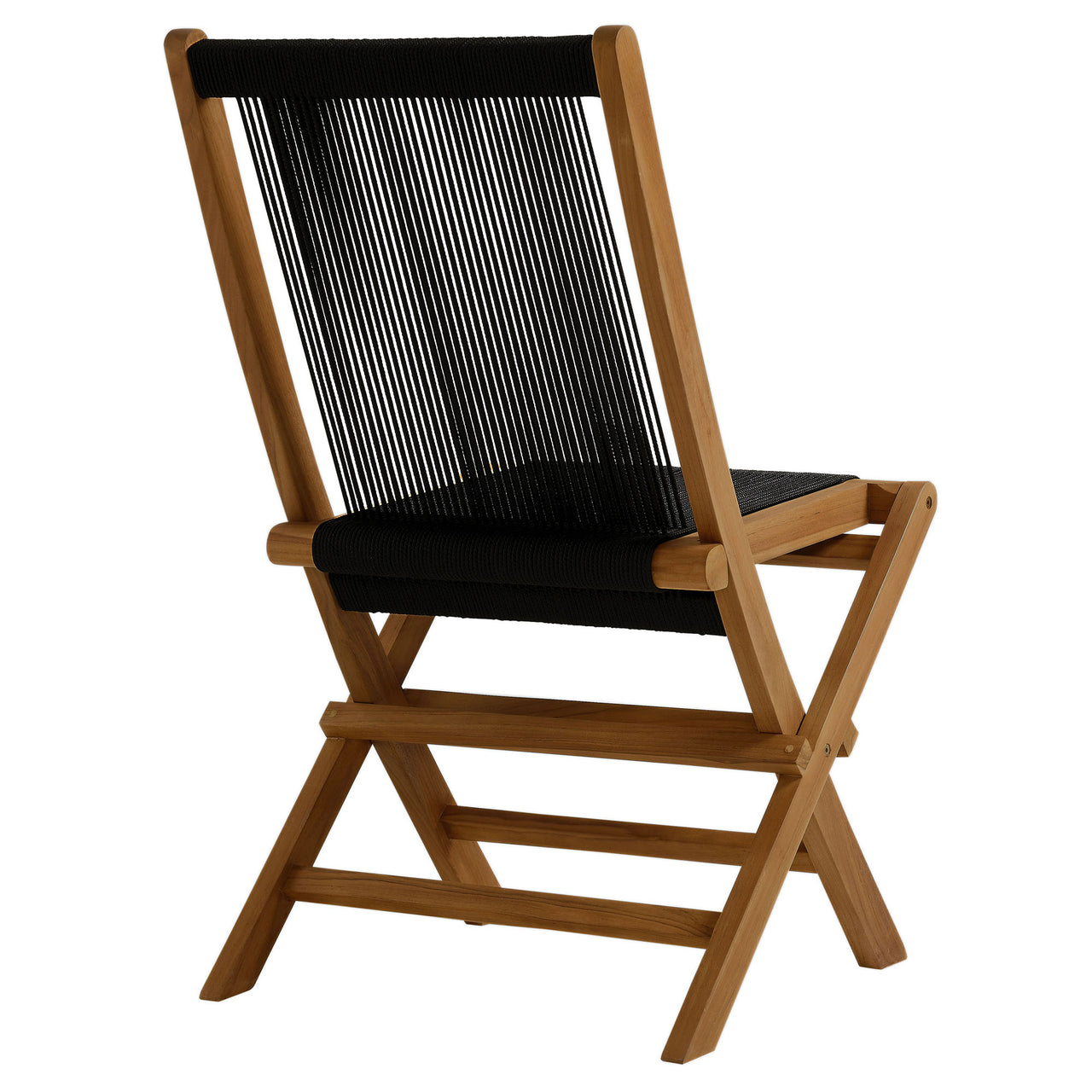 Alvierra Alfresco Teak and Rope Folding Chairs Set of 4, Natural Wood & Black