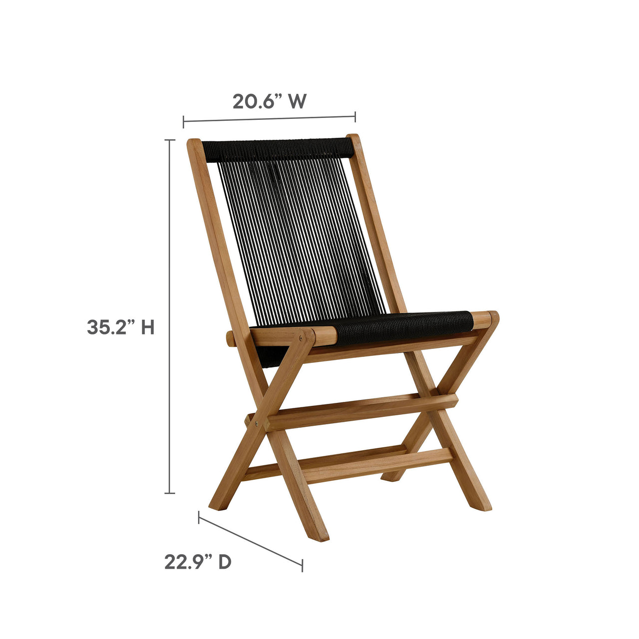 Alvierra Alfresco Teak and Rope Folding Chairs Set of 4, Natural Wood & Black