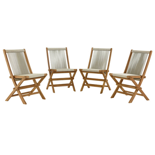 Alvierra Alfresco Teak and Rope Folding Chairs Set of 4, Natural Wood