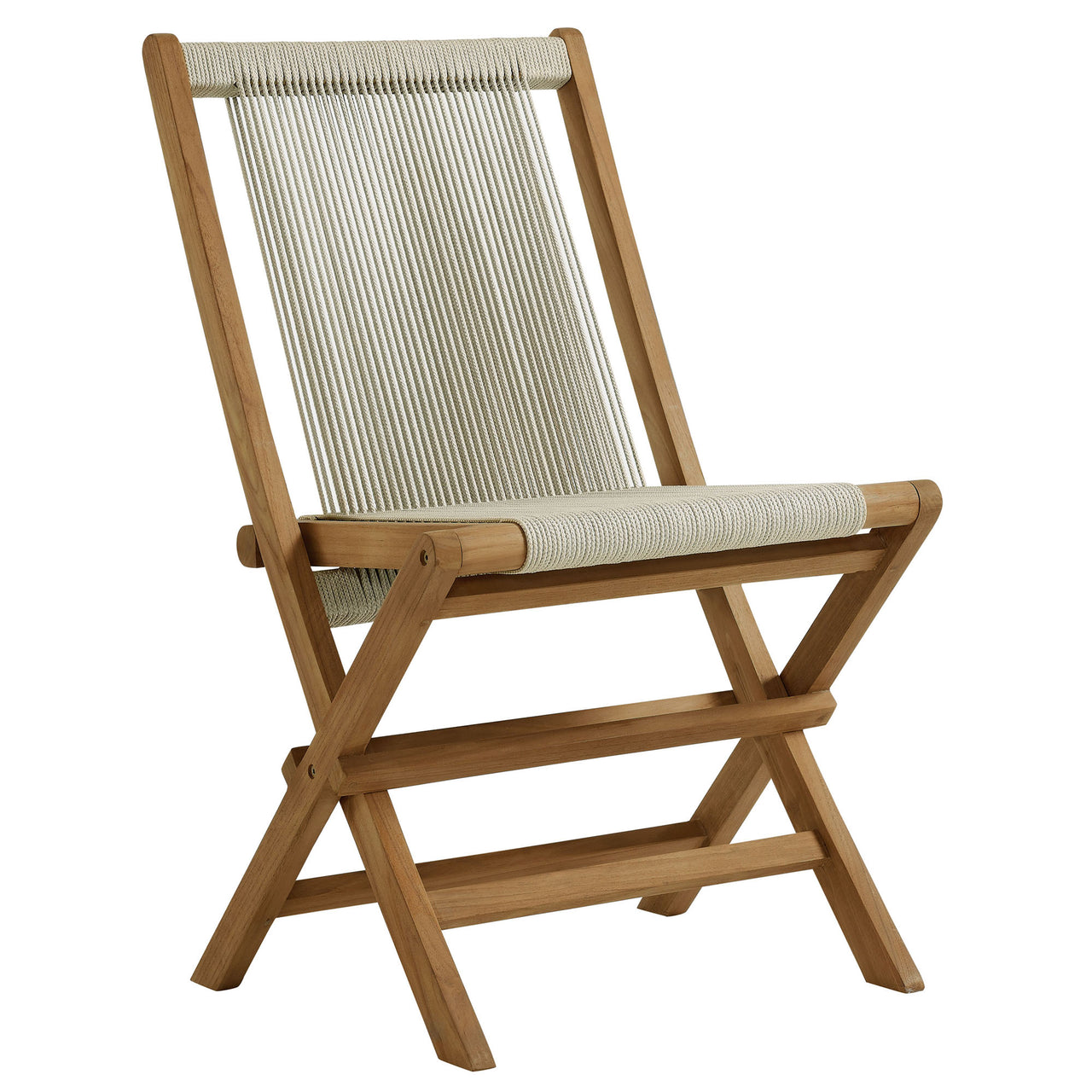Alvierra 2-Piece Alfresco Teak and Rope Folding Accent Lounge Chair and Ottoman Set, Natural Wood