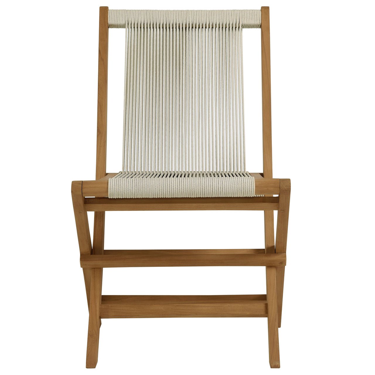 Alvierra 2-Piece Alfresco Teak and Rope Folding Accent Lounge Chair and Ottoman Set, Natural Wood
