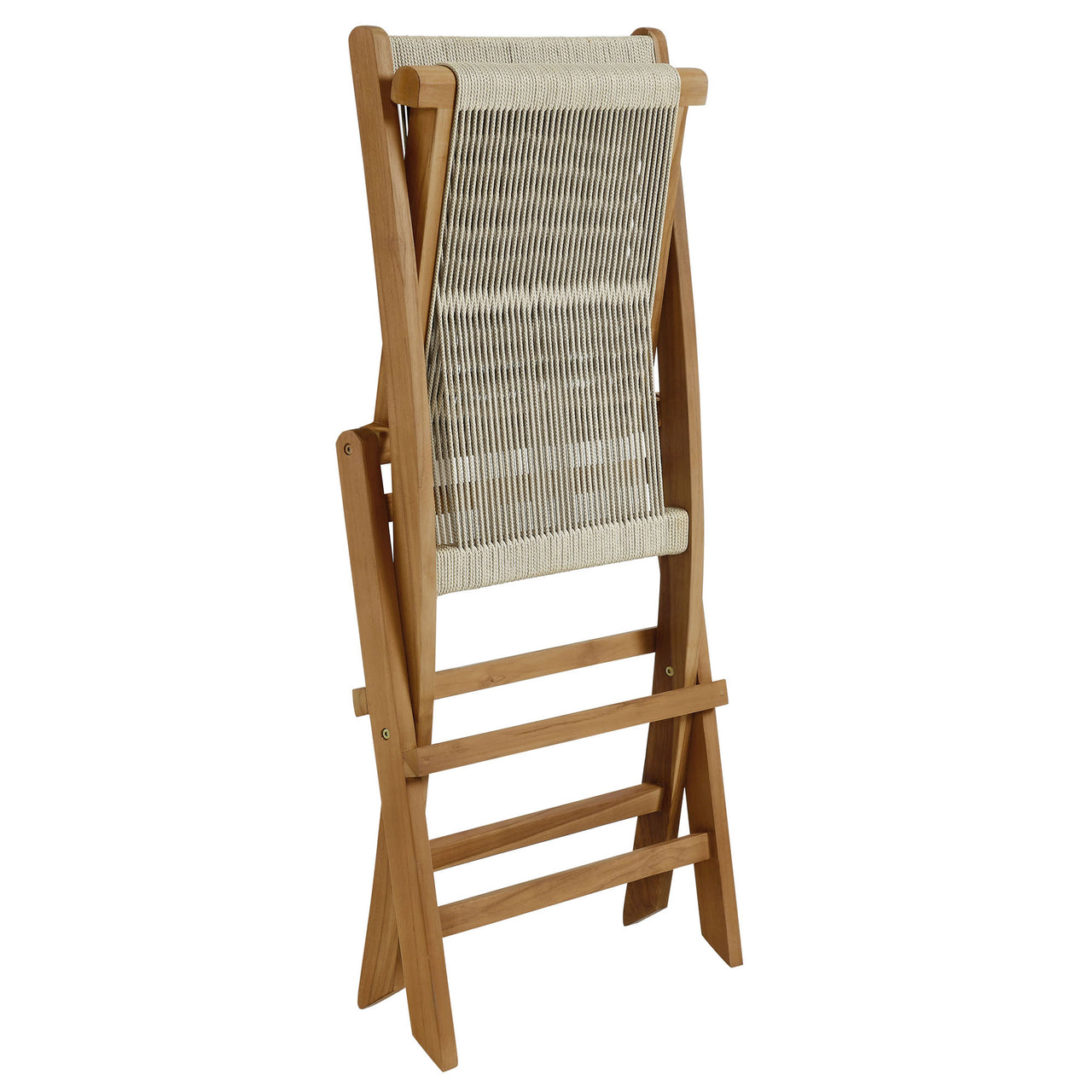 Alvierra Alfresco Teak and Rope Folding Chairs Set of 4, Natural Wood