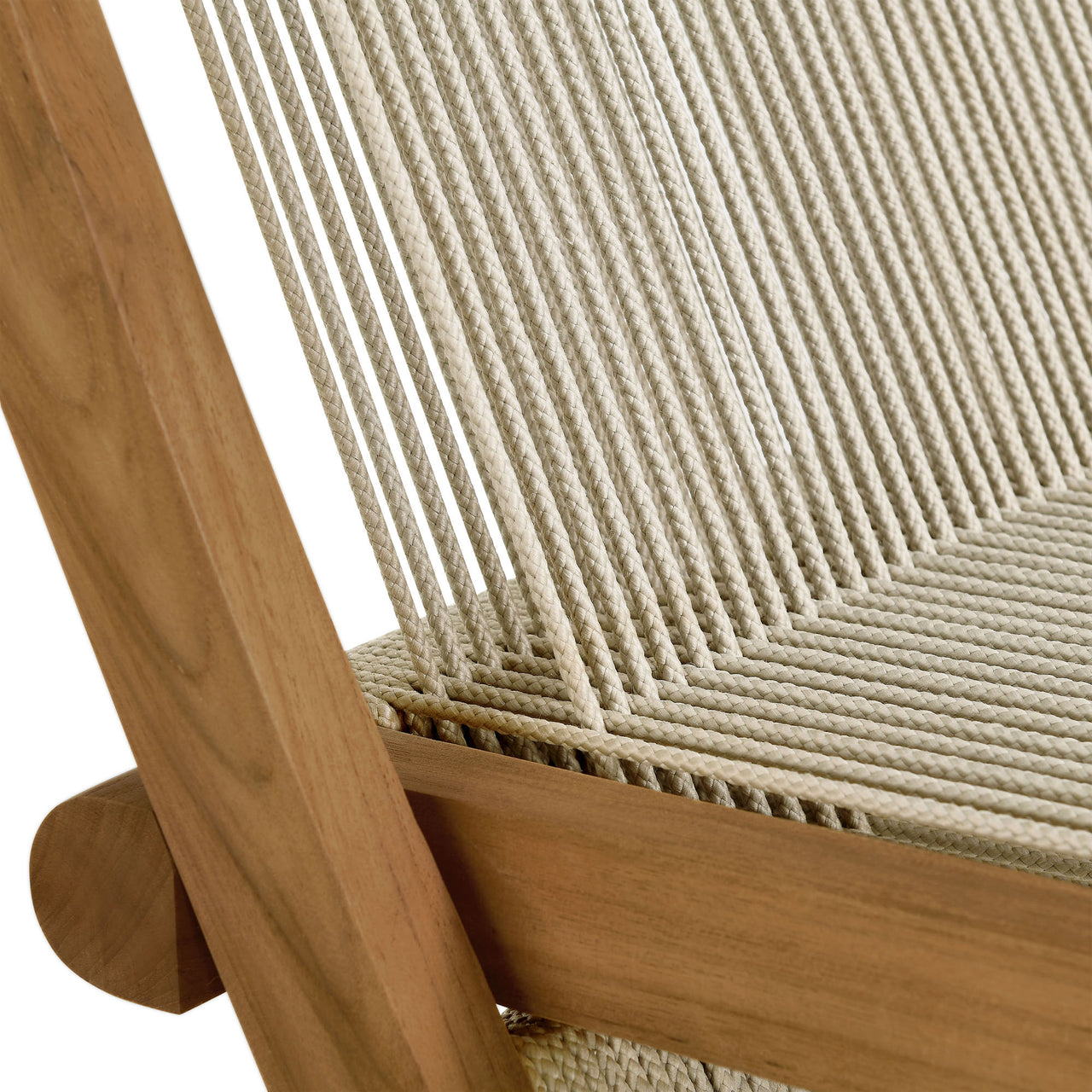 Alvierra Alfresco Teak and Rope Folding Chairs Set of 4, Natural Wood