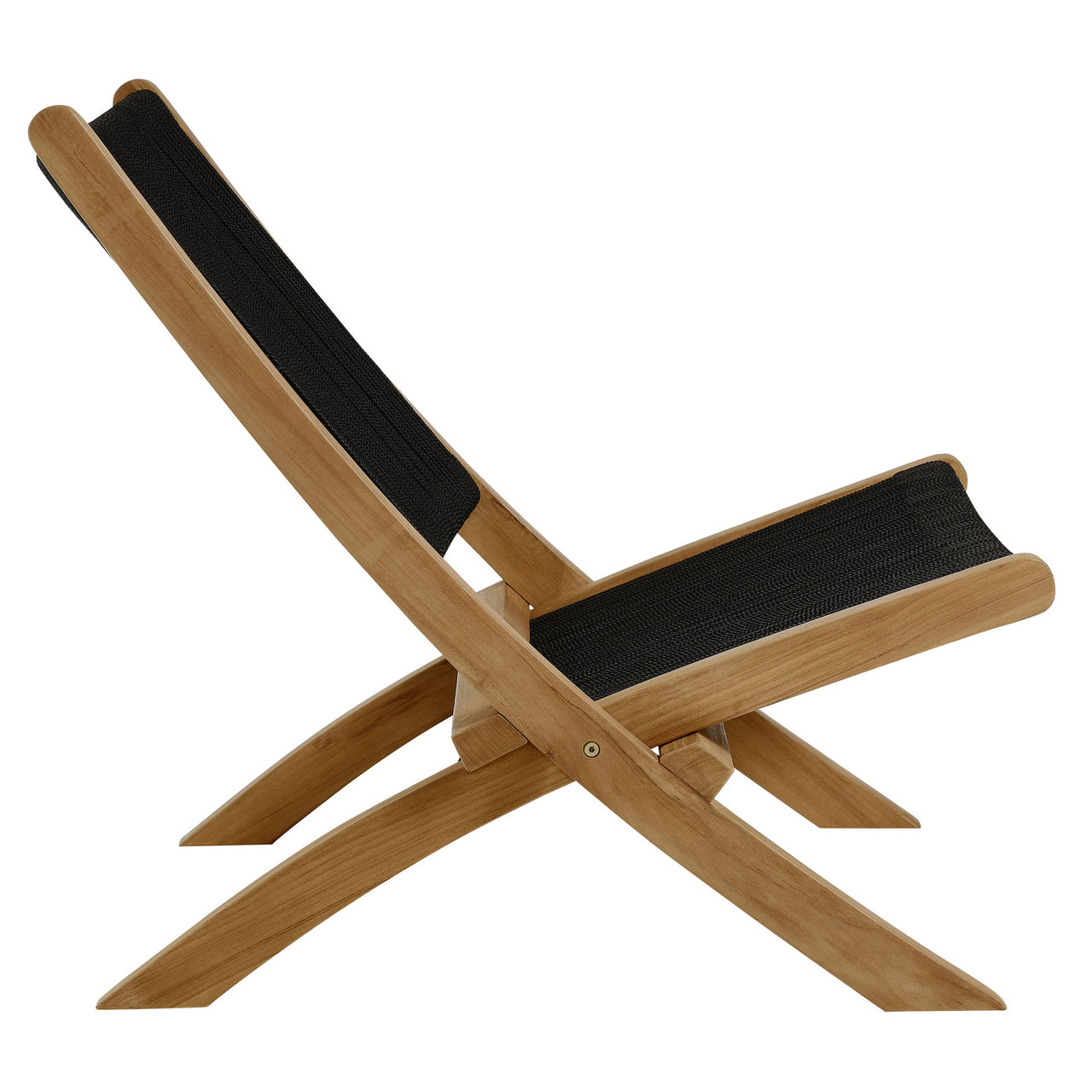 Alvierra 3-Piece Alfresco Teak and Rope Folding Lounge Chairs and Side Table, Natural Wood & Black