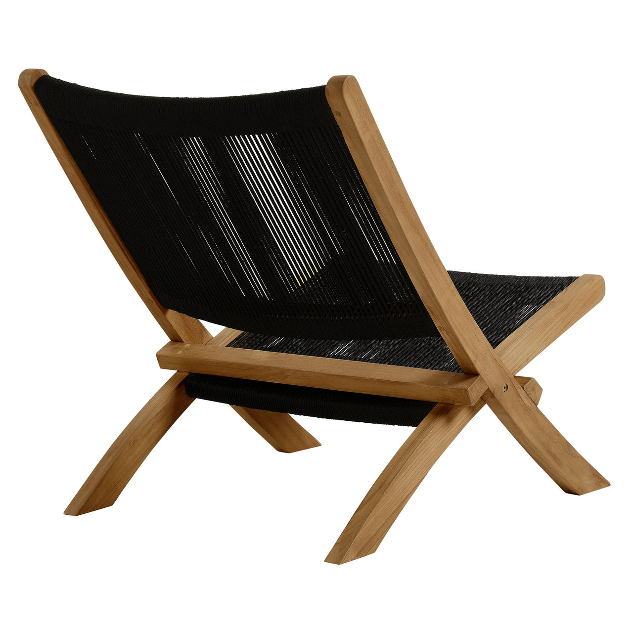 Alvierra Alfresco Teak and Rope Folding Accent Lounge Chair, Natural Wood & Black