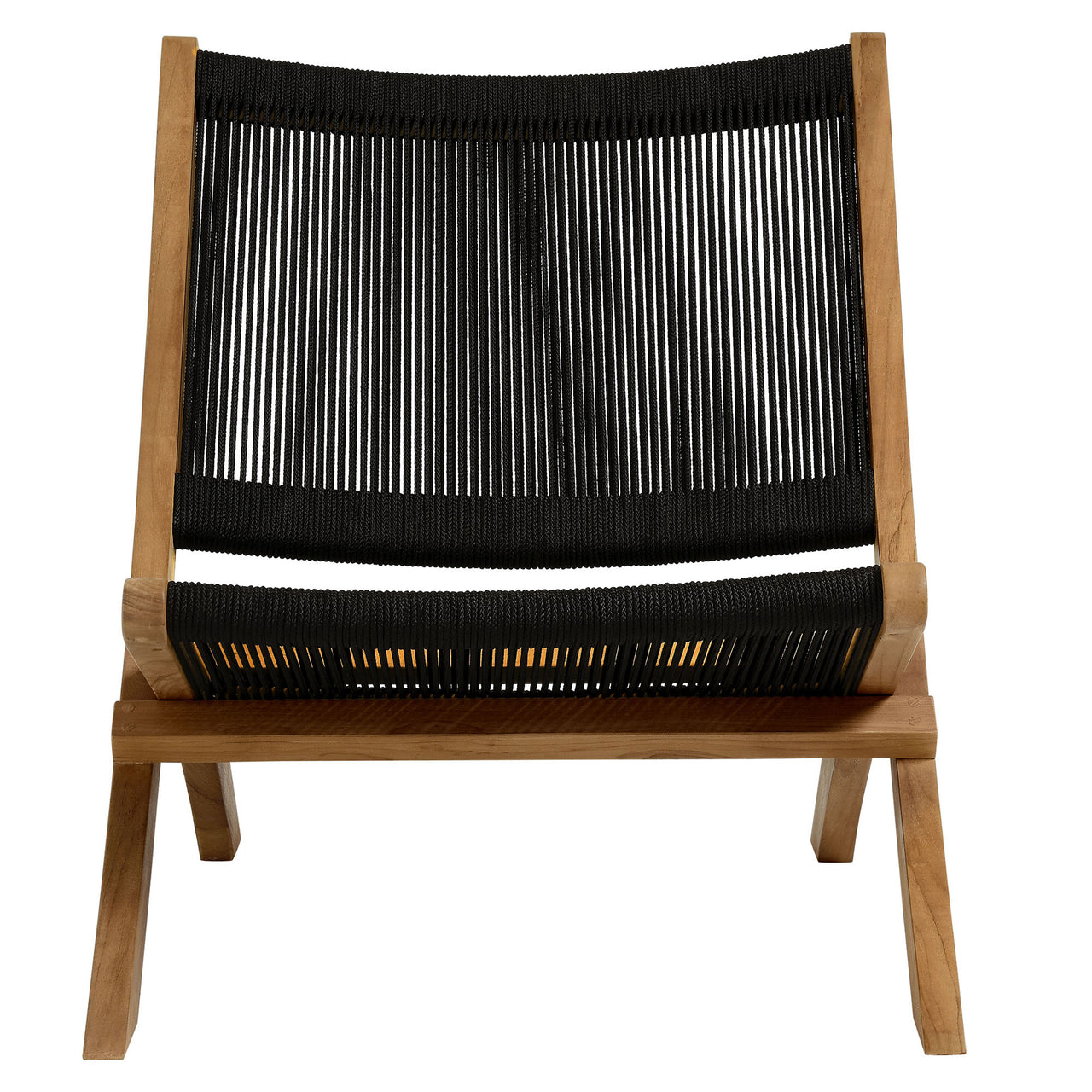 Alvierra Alfresco Teak and Rope Folding Accent Lounge Chair, Natural Wood & Black