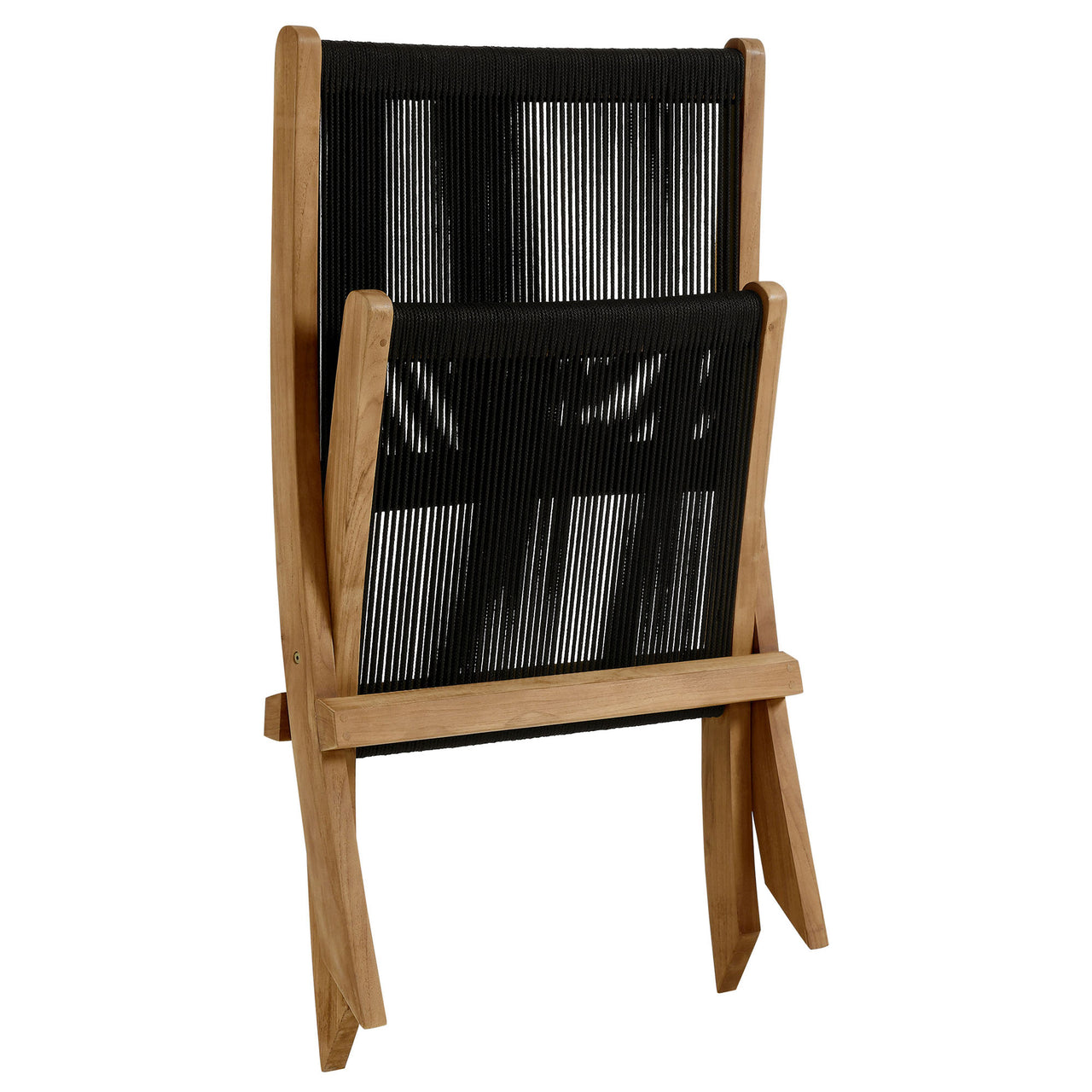 Alvierra Alfresco Teak and Rope Folding Accent Lounge Chair, Natural Wood & Black