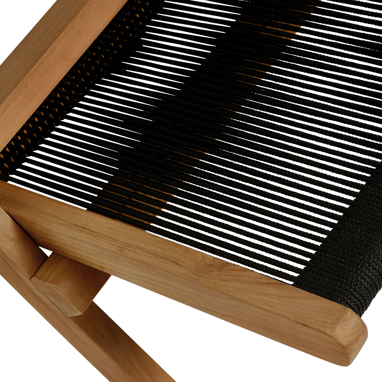 Alvierra Alfresco Teak and Rope Folding Accent Lounge Chair, Natural Wood & Black