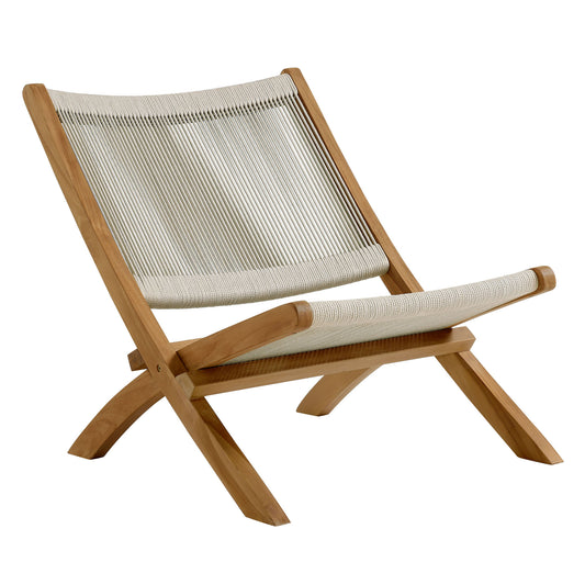 Alvierra Alfresco Teak and Rope Folding Accent Lounge Chair, Natural Wood