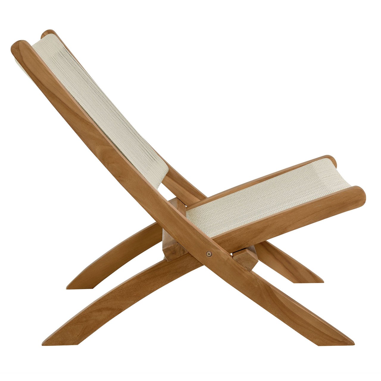 Alvierra Alfresco Teak and Rope Folding Accent Lounge Chair, Natural Wood