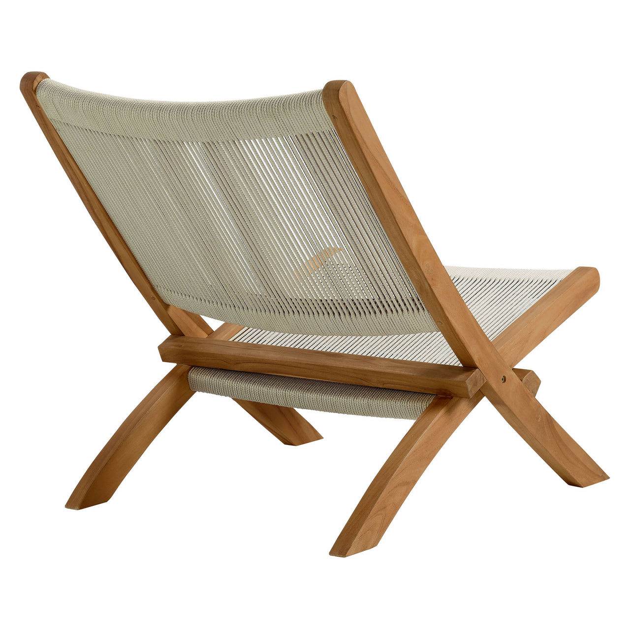 Alvierra Alfresco Teak and Rope Folding Accent Lounge Chair, Natural Wood