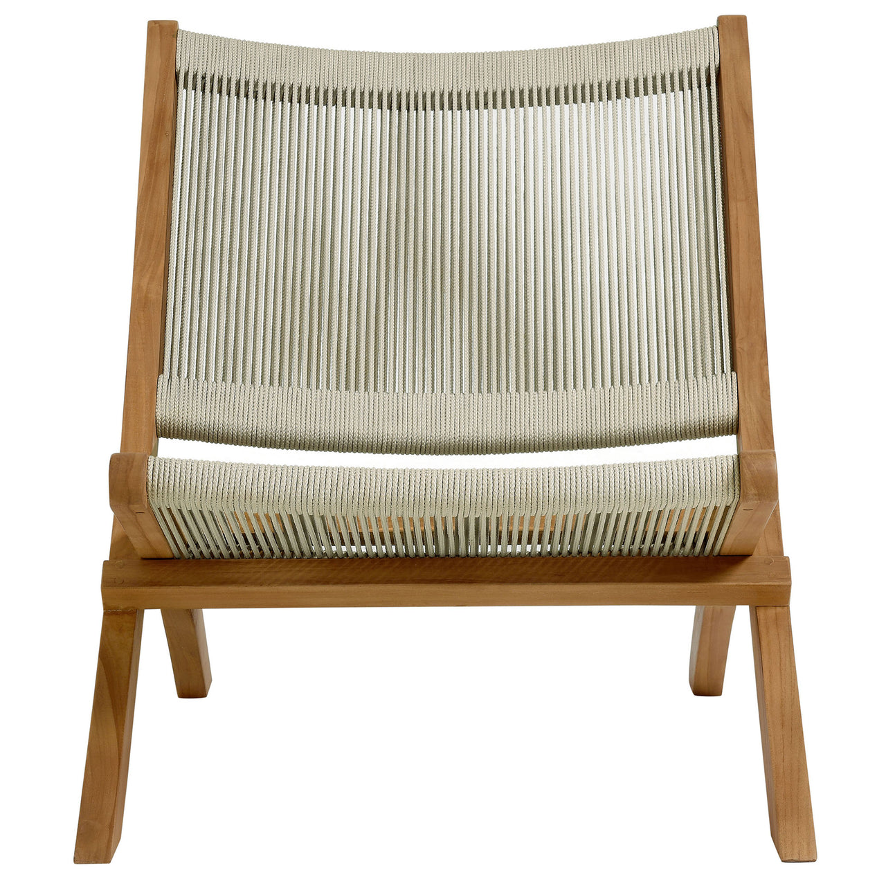 Alvierra 3-Piece Alfresco Teak and Rope Folding Lounge Chairs and Side Table, Natural Wood