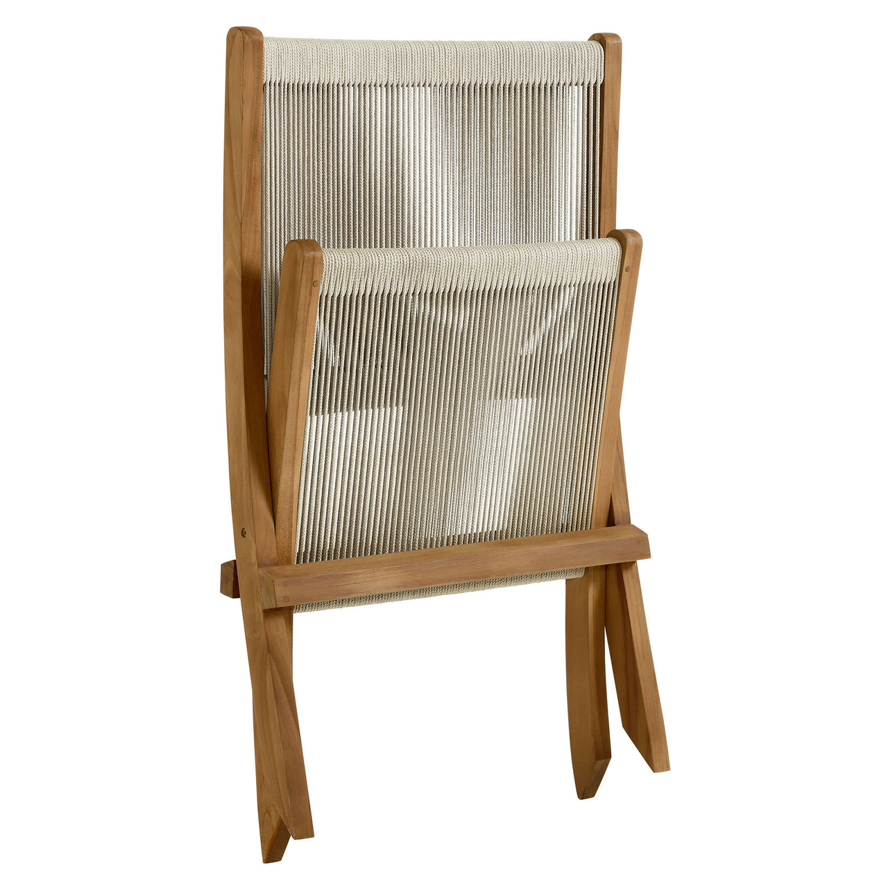 Alvierra Alfresco Teak and Rope Folding Accent Lounge Chair, Natural Wood