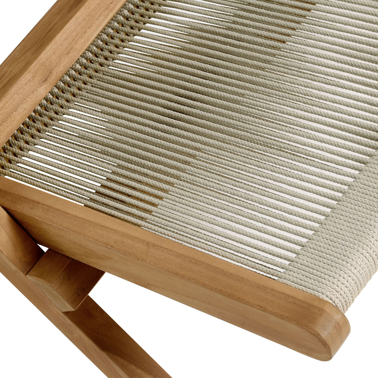Alvierra Alfresco Teak and Rope Folding Accent Lounge Chair, Natural Wood