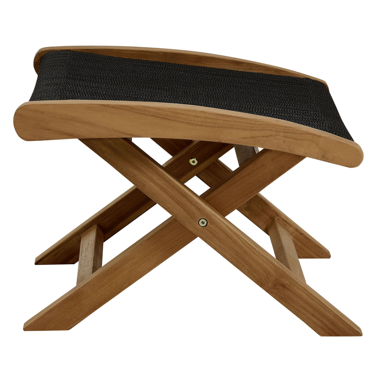 Alvierra 2-Piece Alfresco Teak and Rope Folding Accent Lounge Chair and Ottoman Set, Natural Wood & Black
