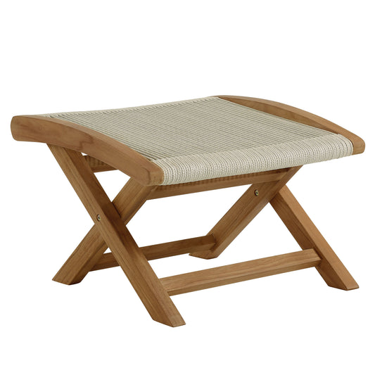 Alvierra Alfresco Teak and Rope Folding Ottoman, Natural Wood