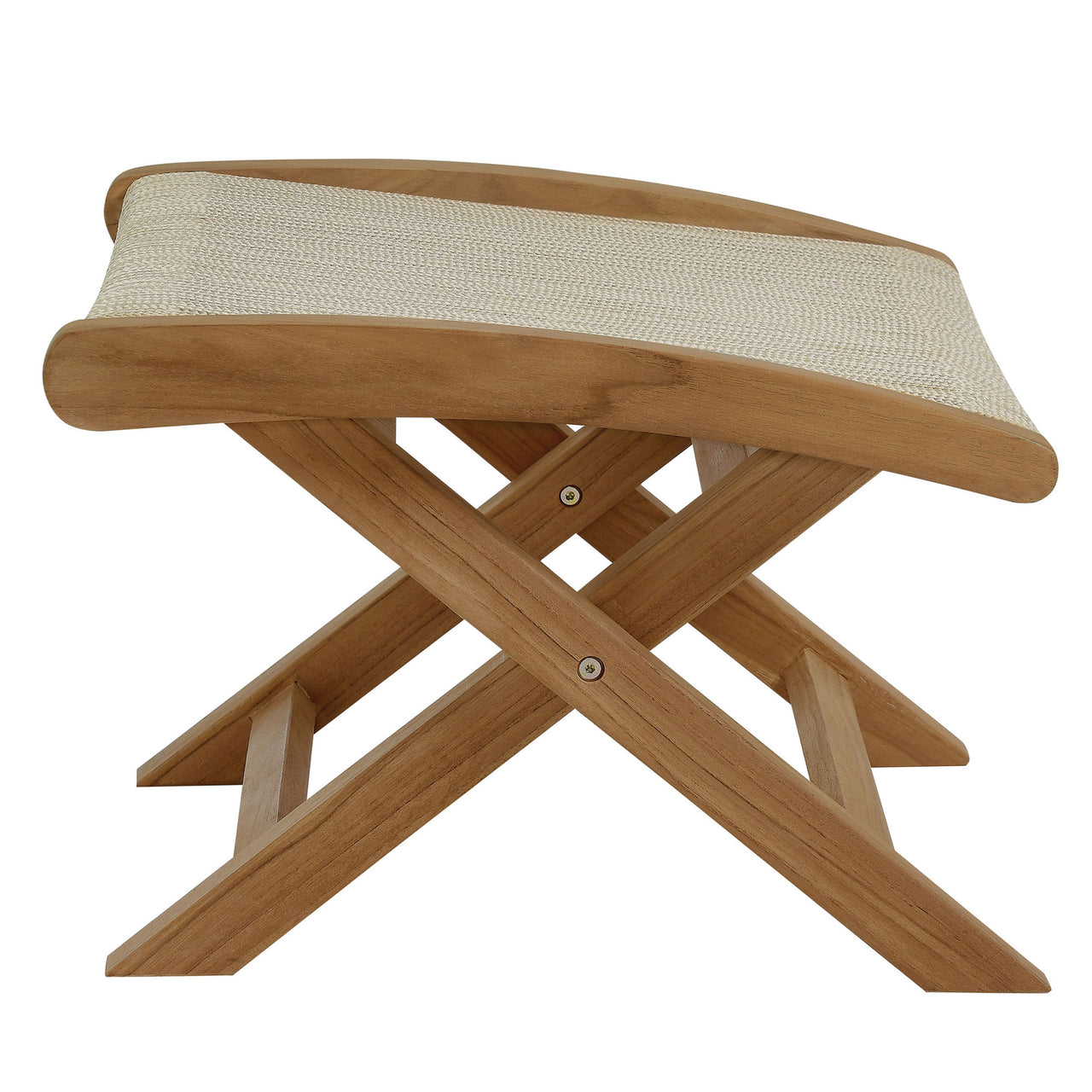 Alvierra 2-Piece Alfresco Teak and Rope Folding Accent Lounge Chair and Ottoman Set, Natural Wood