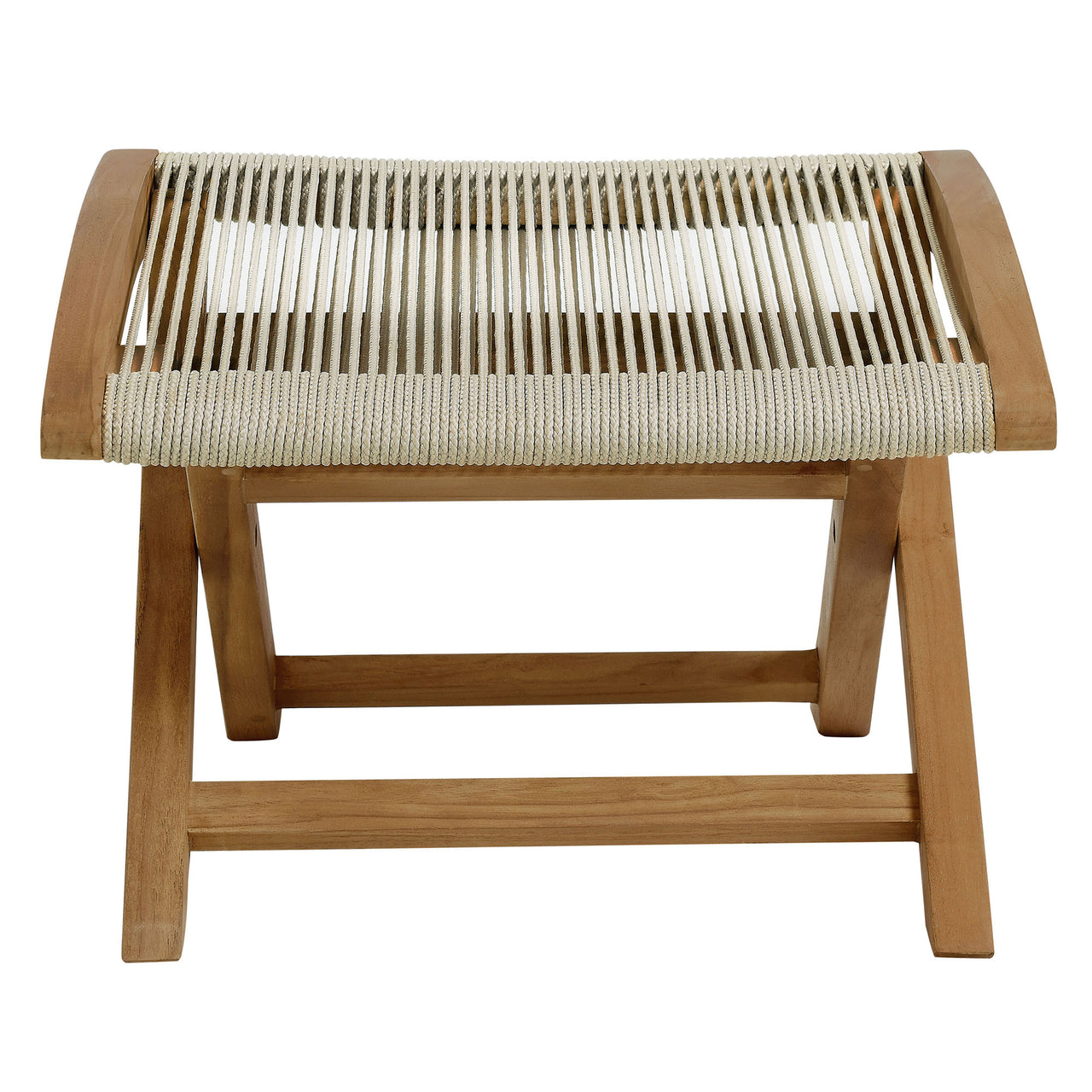 Alvierra 2-Piece Alfresco Teak and Rope Folding Accent Lounge Chair and Ottoman Set, Natural Wood