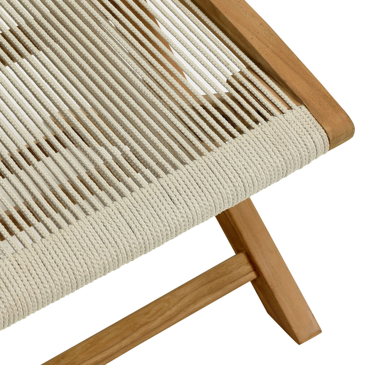Alvierra Alfresco Teak and Rope Folding Ottoman, Natural Wood