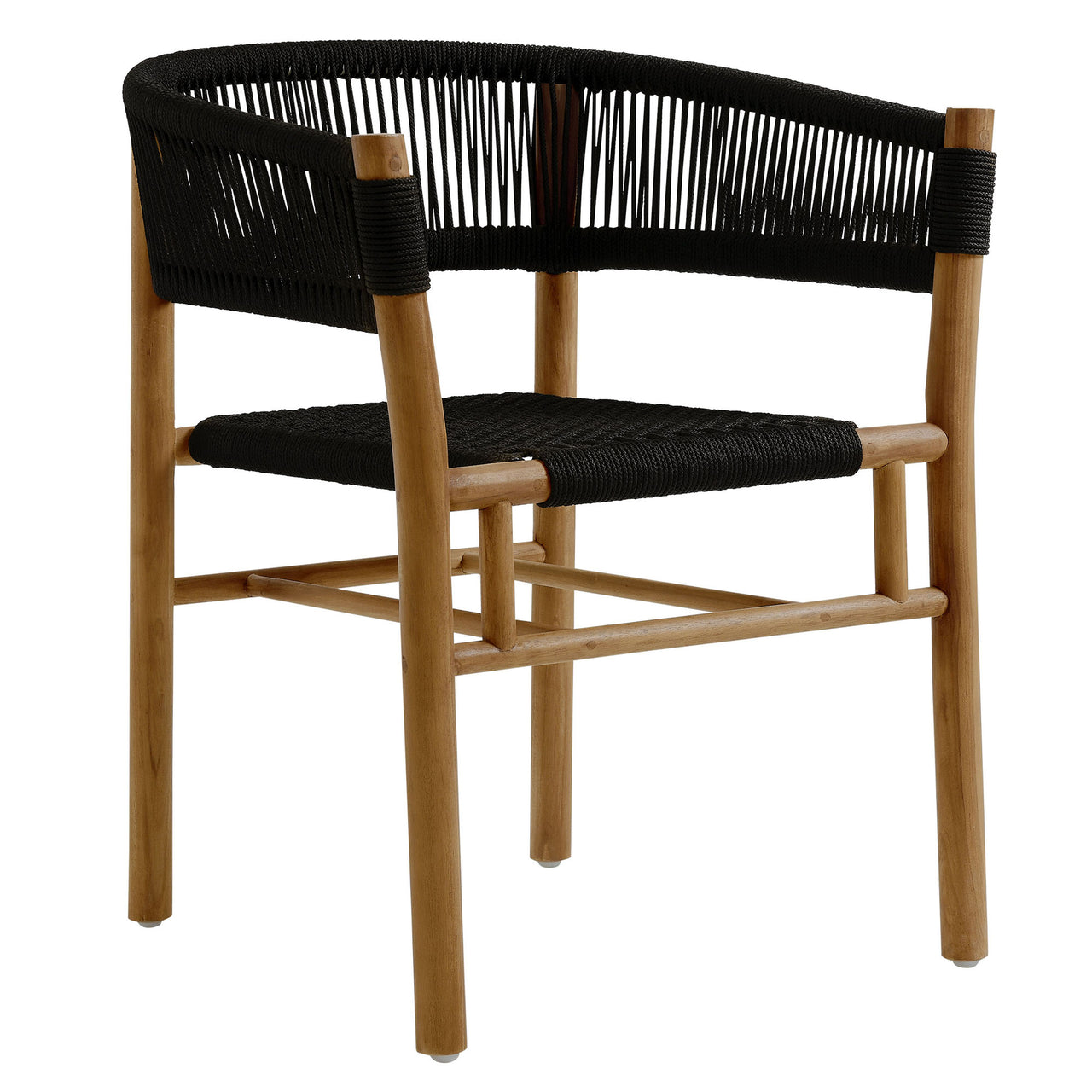 Alvierra Alfresco Teak and Rope Curved-Back Dining Armchairs Set of 2, Natural Wood & Black