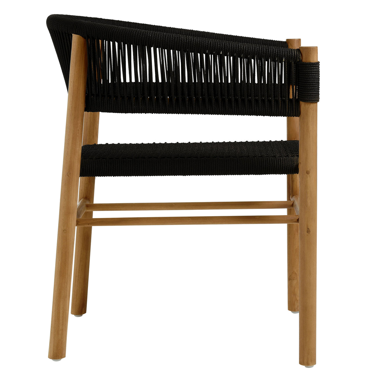 Alvierra Alfresco Teak and Rope Curved-Back Dining Armchairs Set of 2, Natural Wood & Black