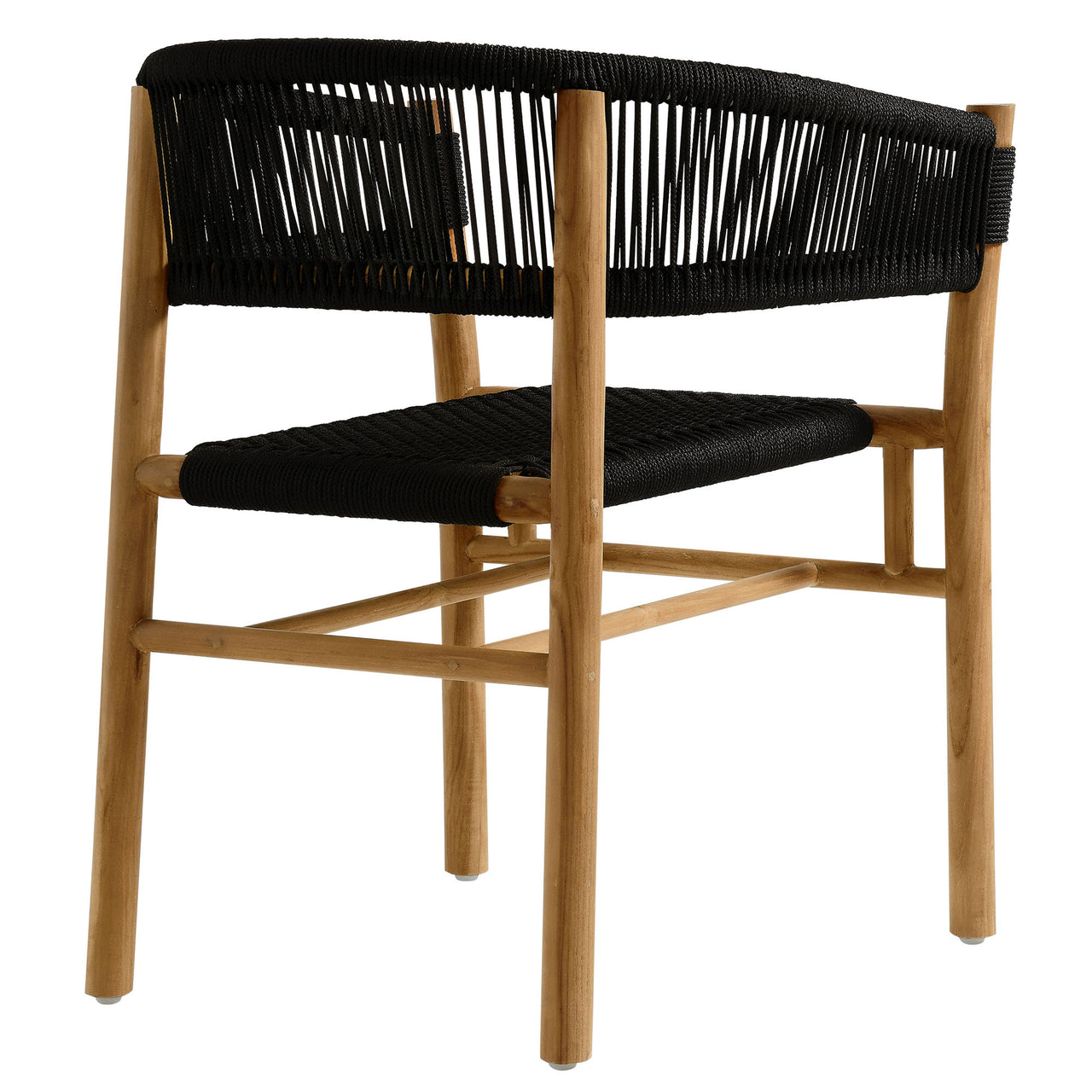 Alvierra Alfresco Teak and Rope Curved-Back Dining Armchairs Set of 2, Natural Wood & Black