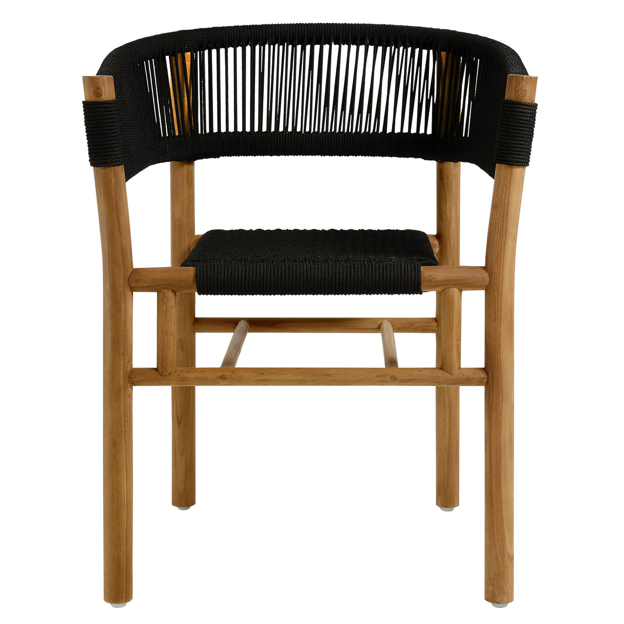 Alvierra Alfresco Teak and Rope Curved-Back Dining Armchairs Set of 2, Natural Wood & Black