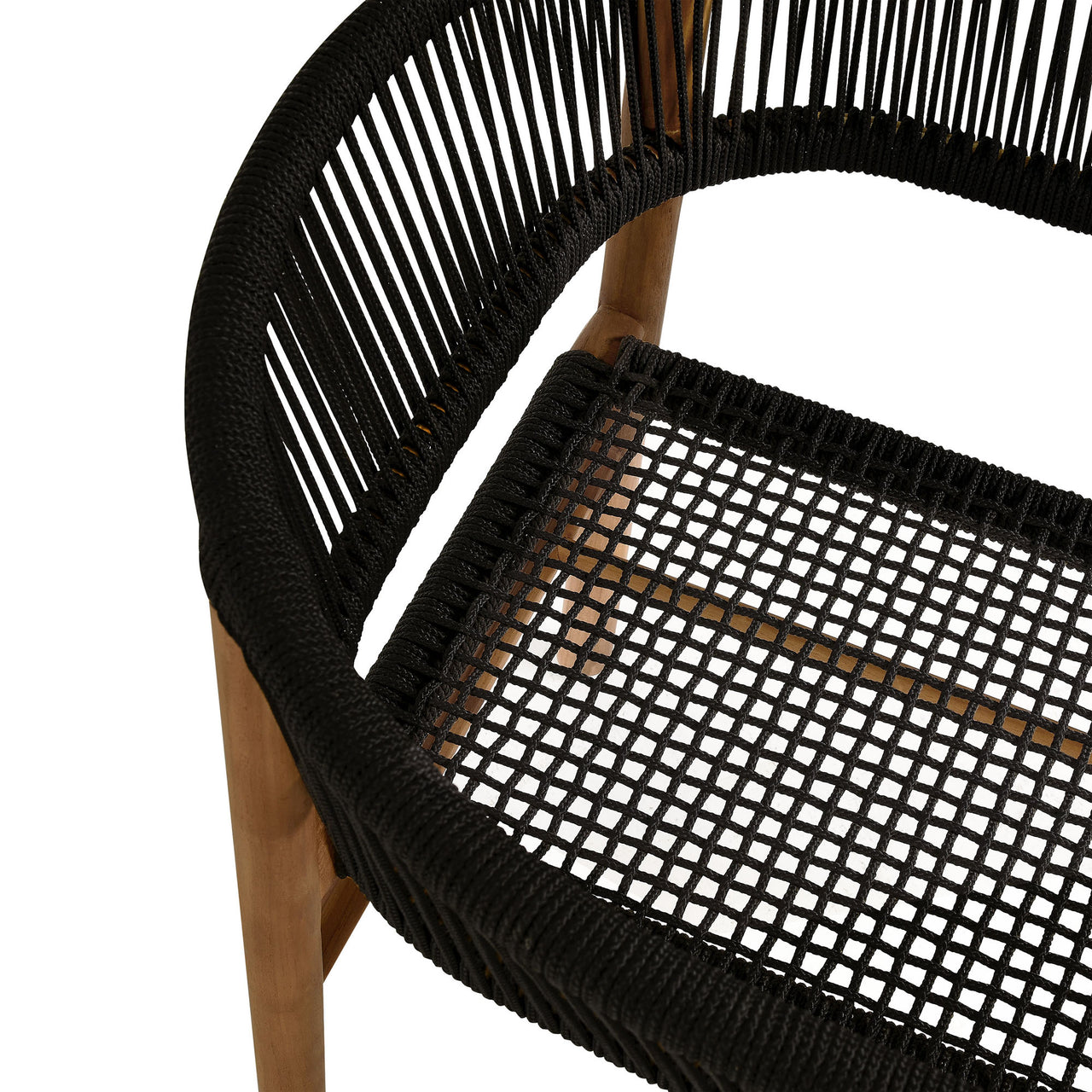 Alvierra Alfresco Teak and Rope Curved-Back Dining Armchairs Set of 2, Natural Wood & Black