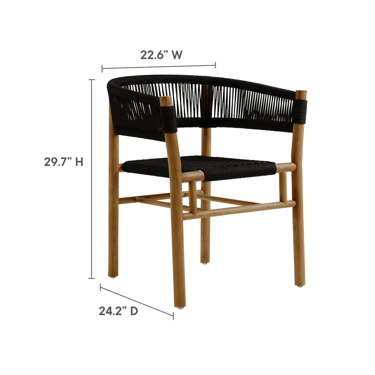 Alvierra Alfresco Teak and Rope Curved-Back Dining Armchairs Set of 2, Natural Wood & Black