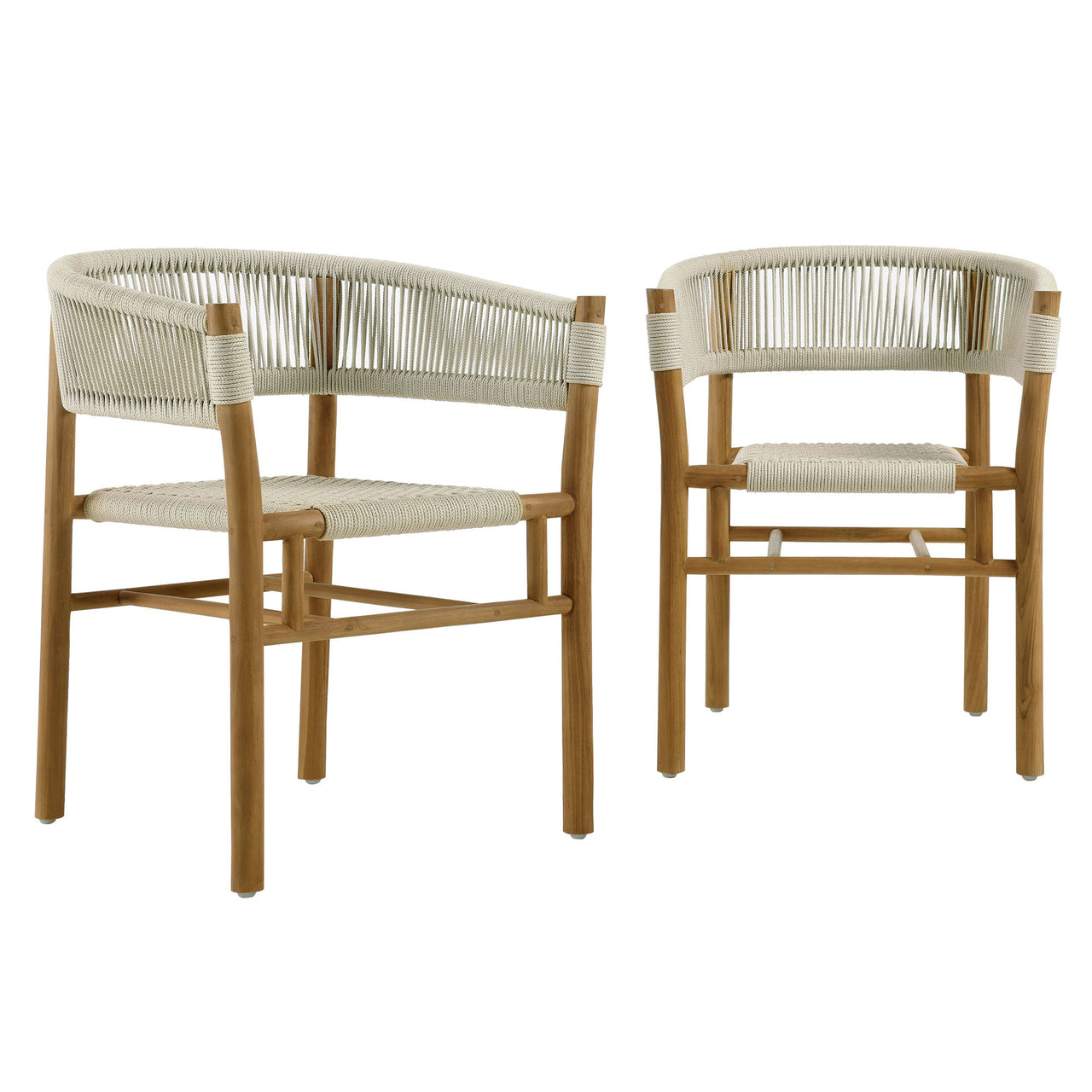 Alvierra Alfresco Teak and Rope Curved-Back Dining Armchairs Set of 2, Natural Wood