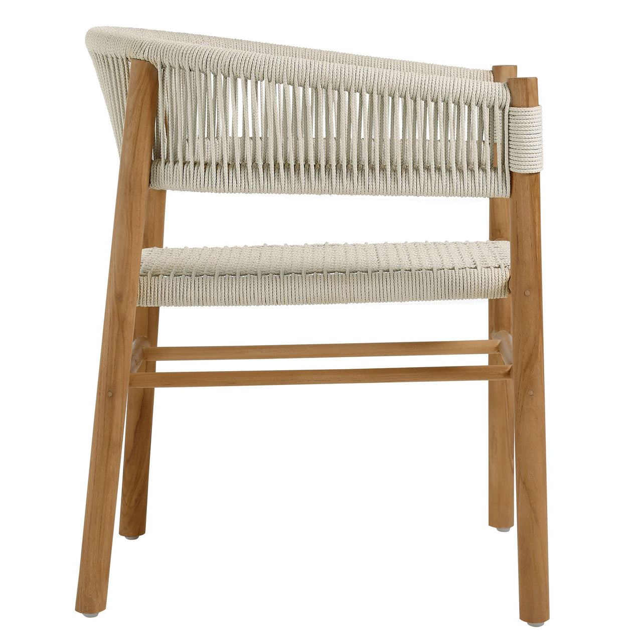 Alvierra 5-Piece Alfresco Teak and Rope Dining Set with Curved-Back Armchairs, Natural Wood