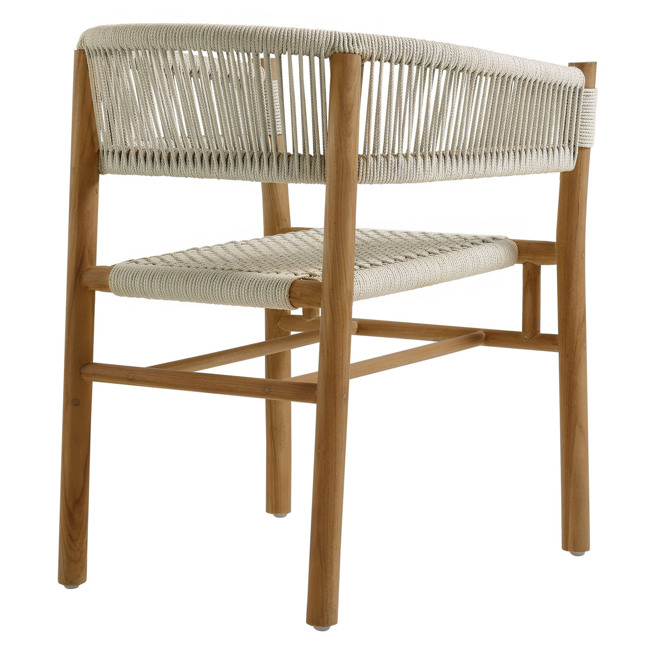 Alvierra Alfresco Teak and Rope Curved-Back Dining Armchairs Set of 2, Natural Wood