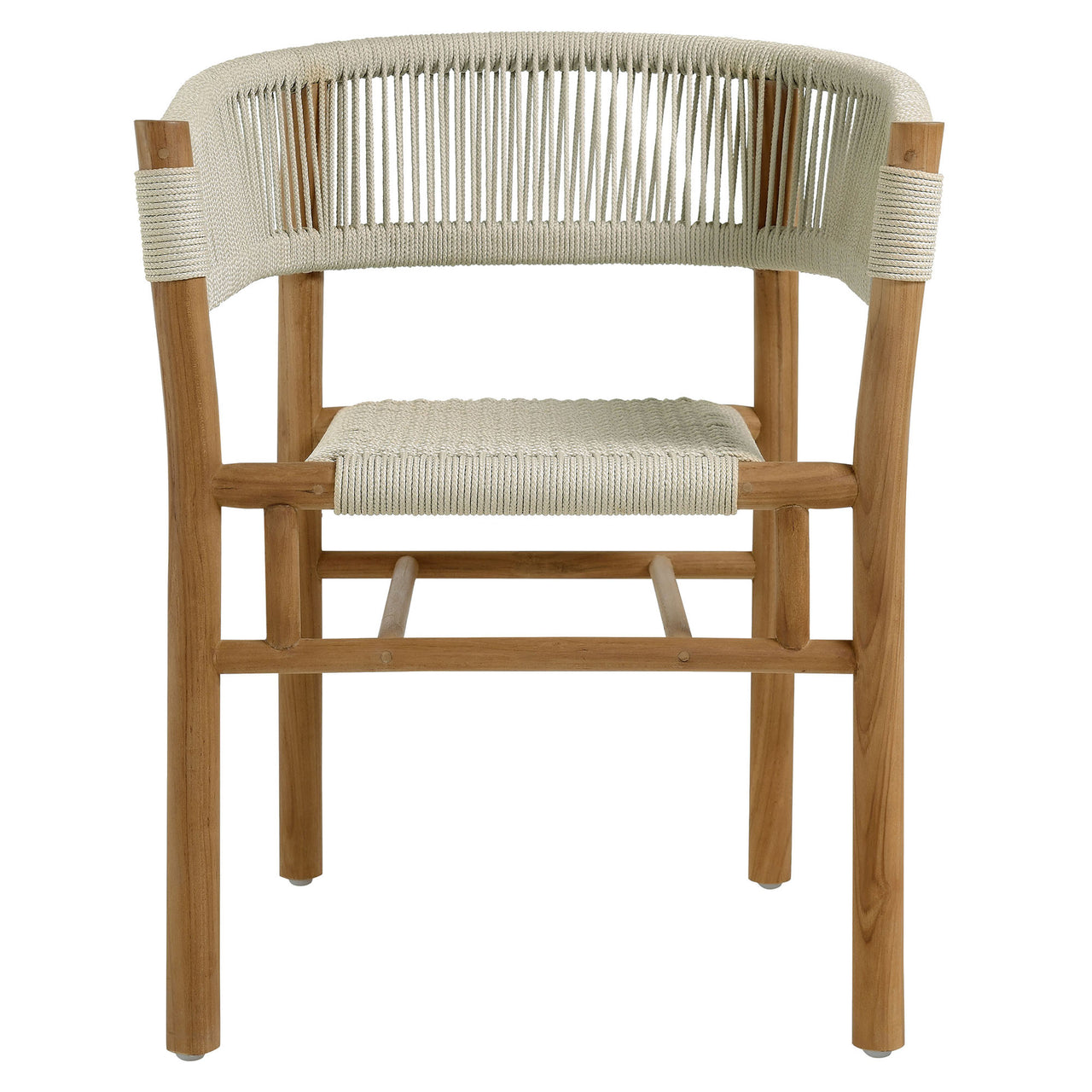 Alvierra Alfresco Teak and Rope Curved-Back Dining Armchairs Set of 2, Natural Wood