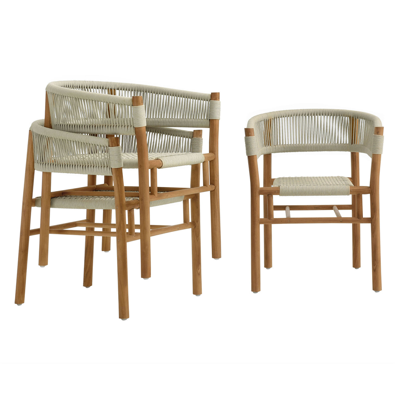 Alvierra Alfresco Teak and Rope Curved-Back Dining Armchairs Set of 2, Natural Wood