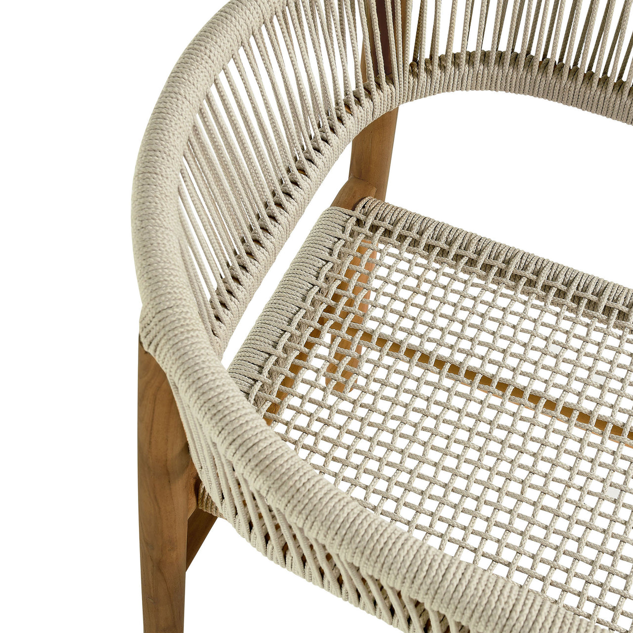 Alvierra Alfresco Teak and Rope Curved-Back Dining Armchairs Set of 2, Natural Wood