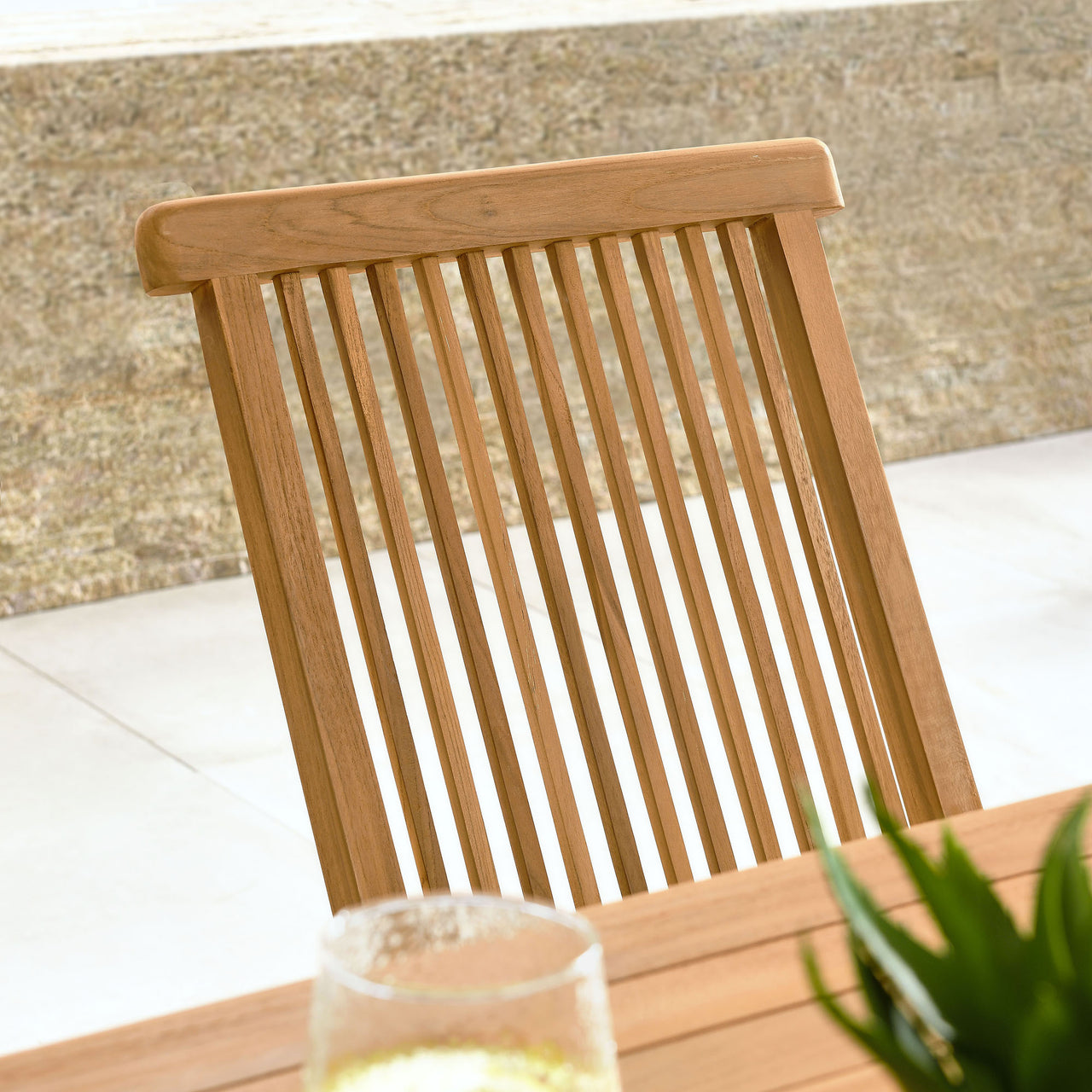 Alvierra Alfresco Teak Folding Dining Chair Set of 4, Natural Wood