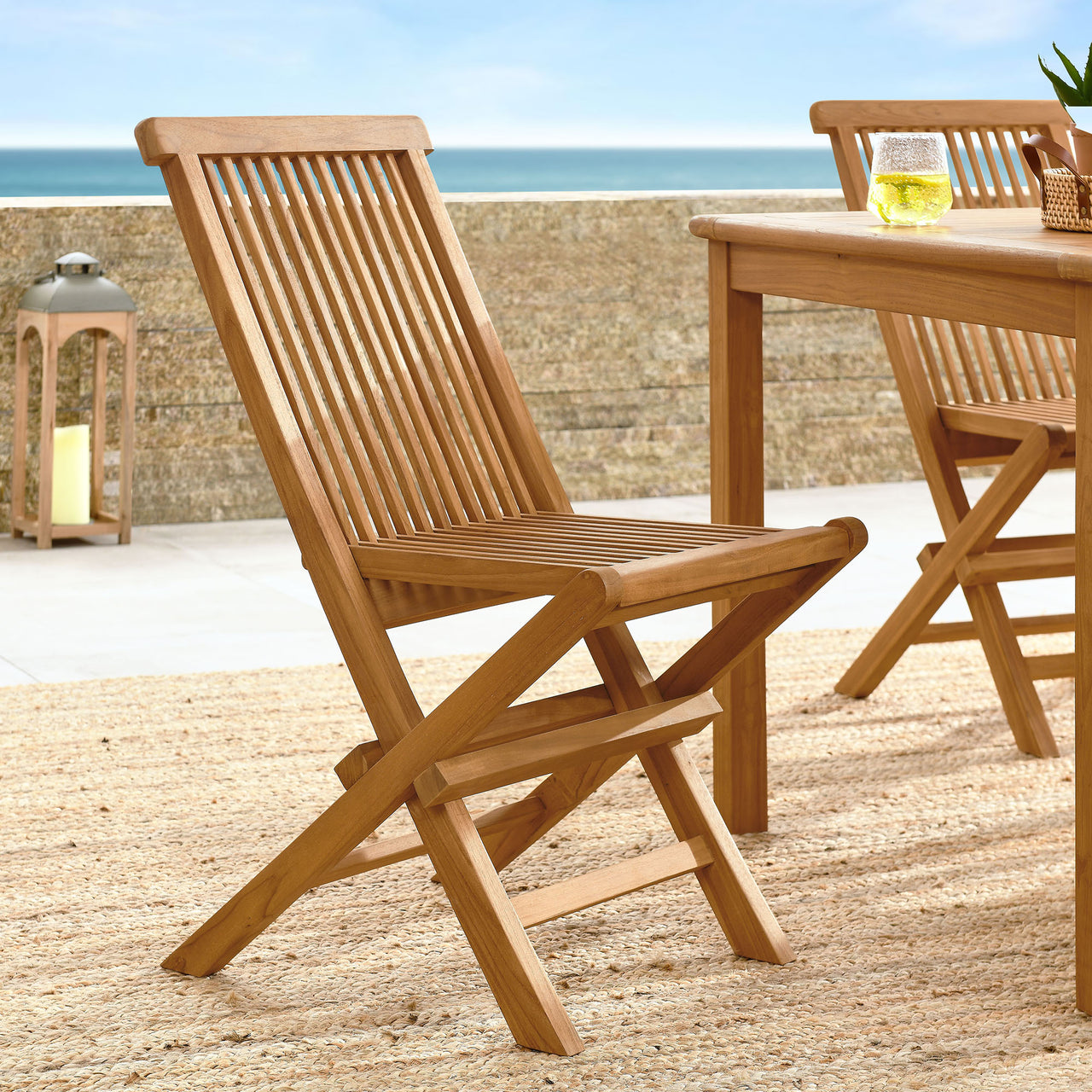 Alvierra Alfresco Teak Folding Dining Chair Set of 4, Natural Wood