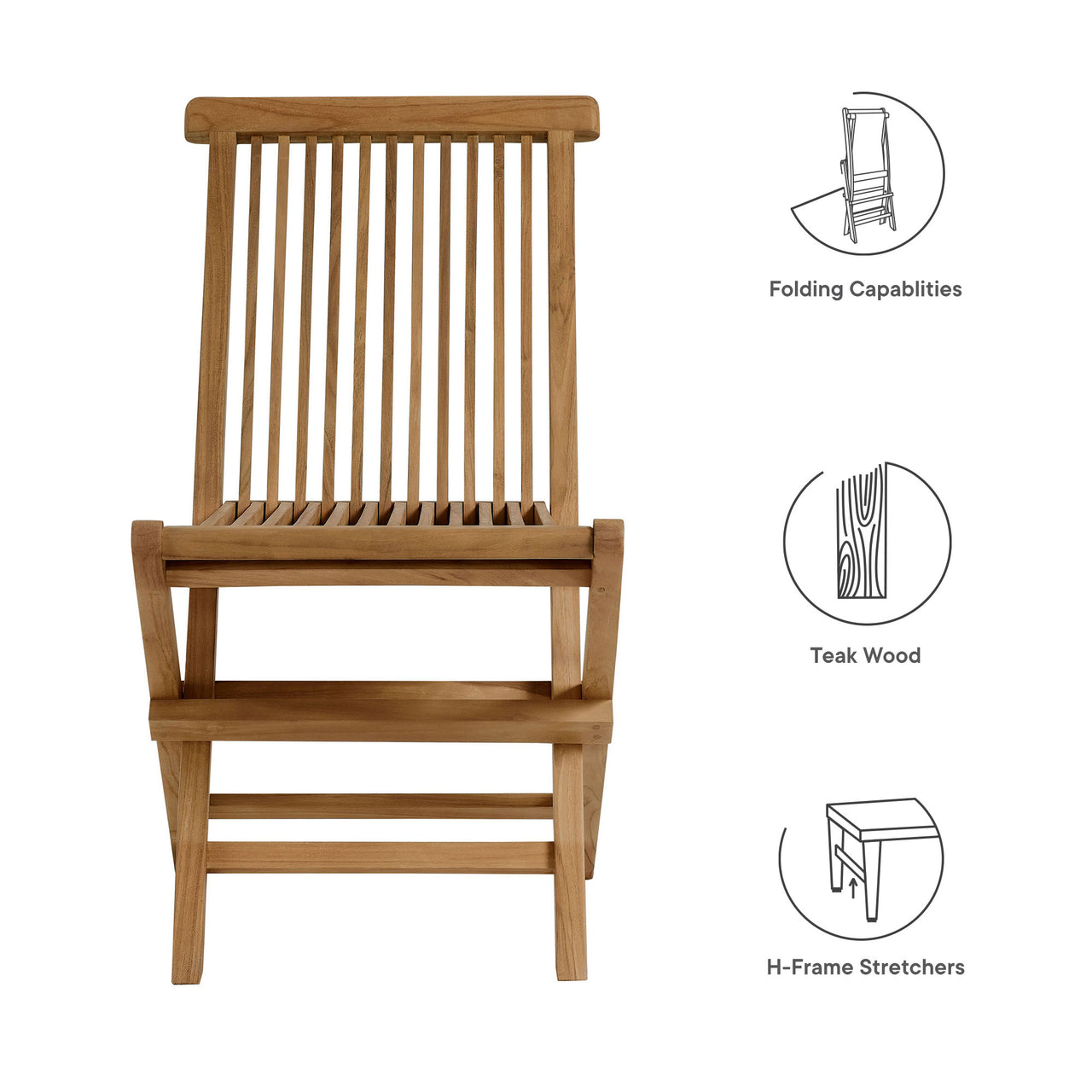 Alvierra Alfresco Teak Folding Dining Chair Set of 4, Natural Wood