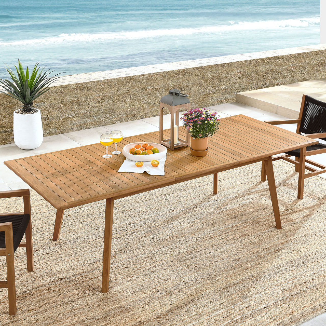 Alvierra Alfresco Teak Extendable Dining Table, Natural Wood