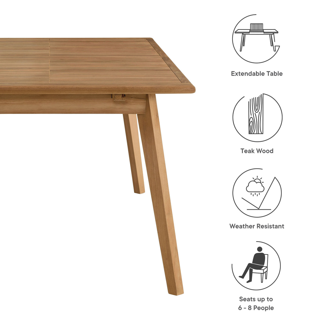 Alvierra Alfresco Teak Extendable Dining Table, Natural Wood