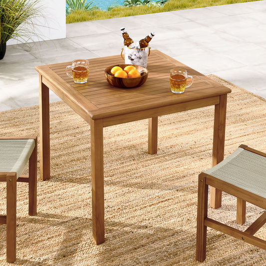 Alvierra Square Alfresco Teak Dining Table, Small, Natural Wood