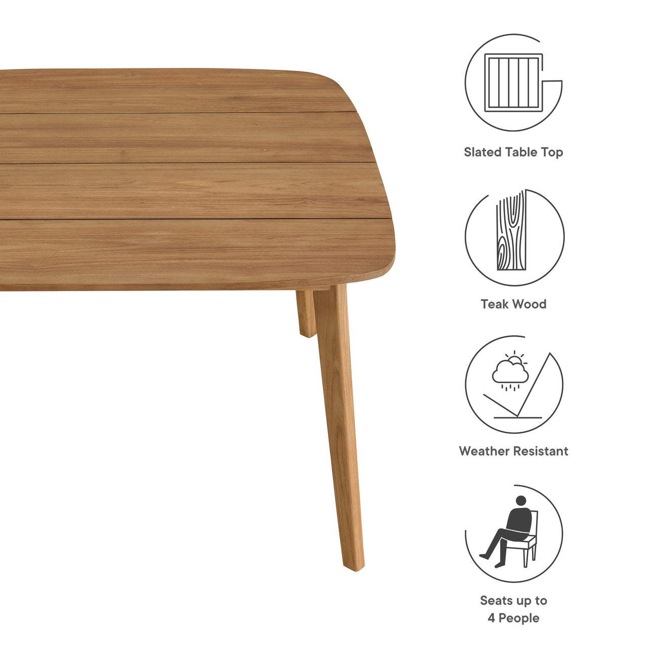 Alvierra Square Alfresco Teak Dining Table, Large, Natural Wood