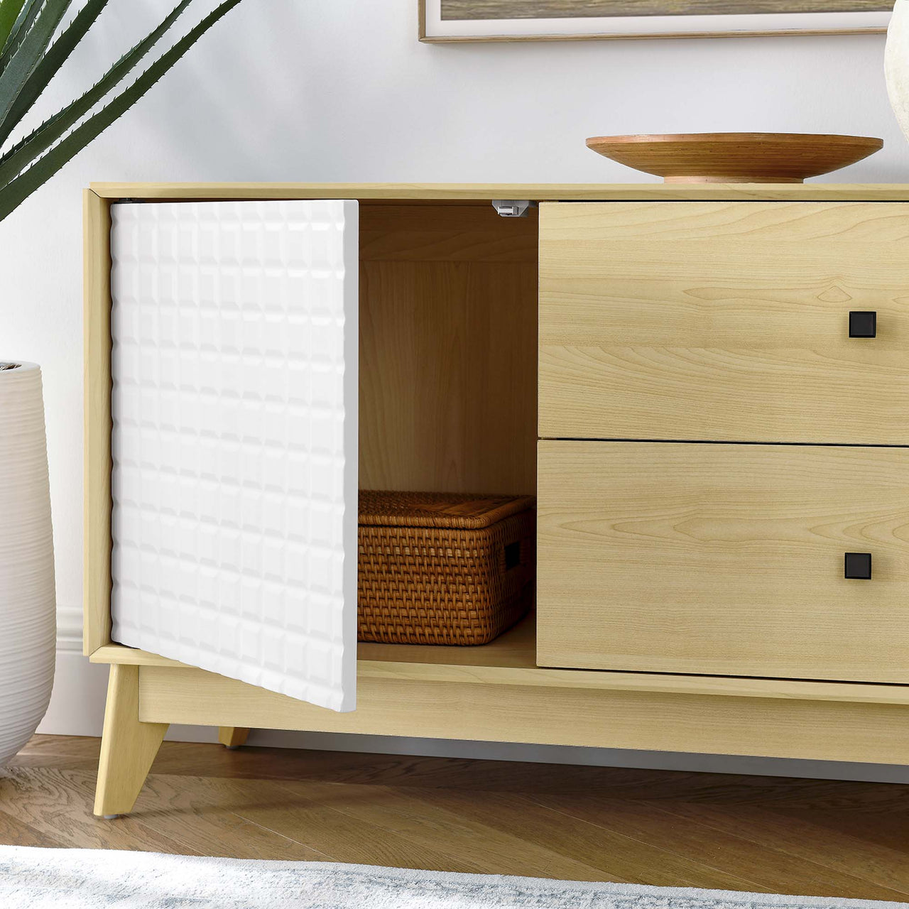 Venyra Cabinet, Natural Wood & White