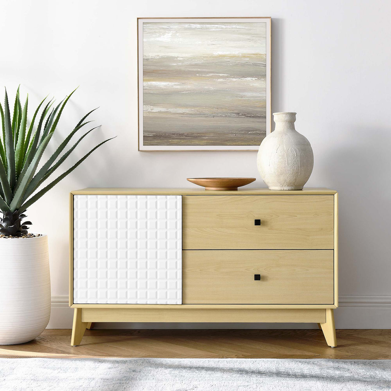 Venyra Cabinet, Natural Wood & White